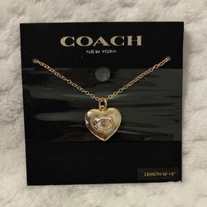 COACH Gold Heart Pendant Necklace With Logo